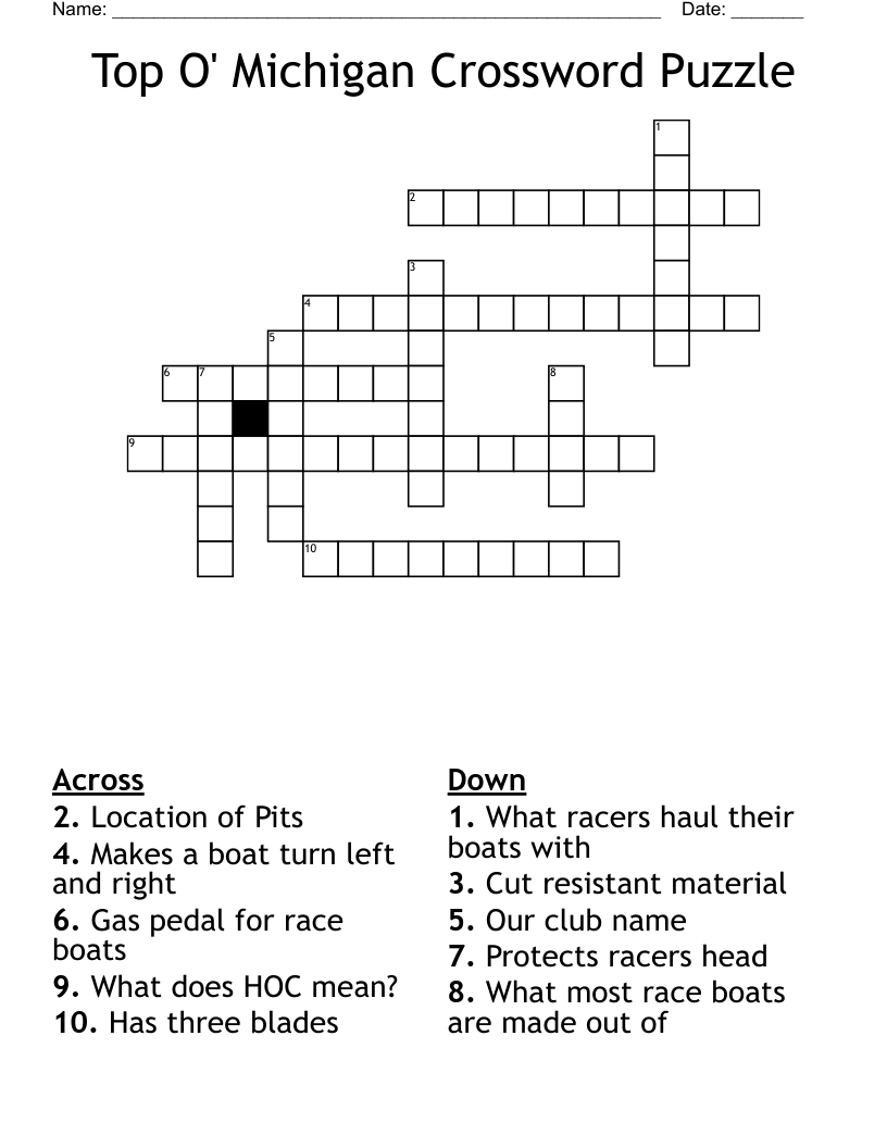 Top O' Michigan Crossword Puzzle