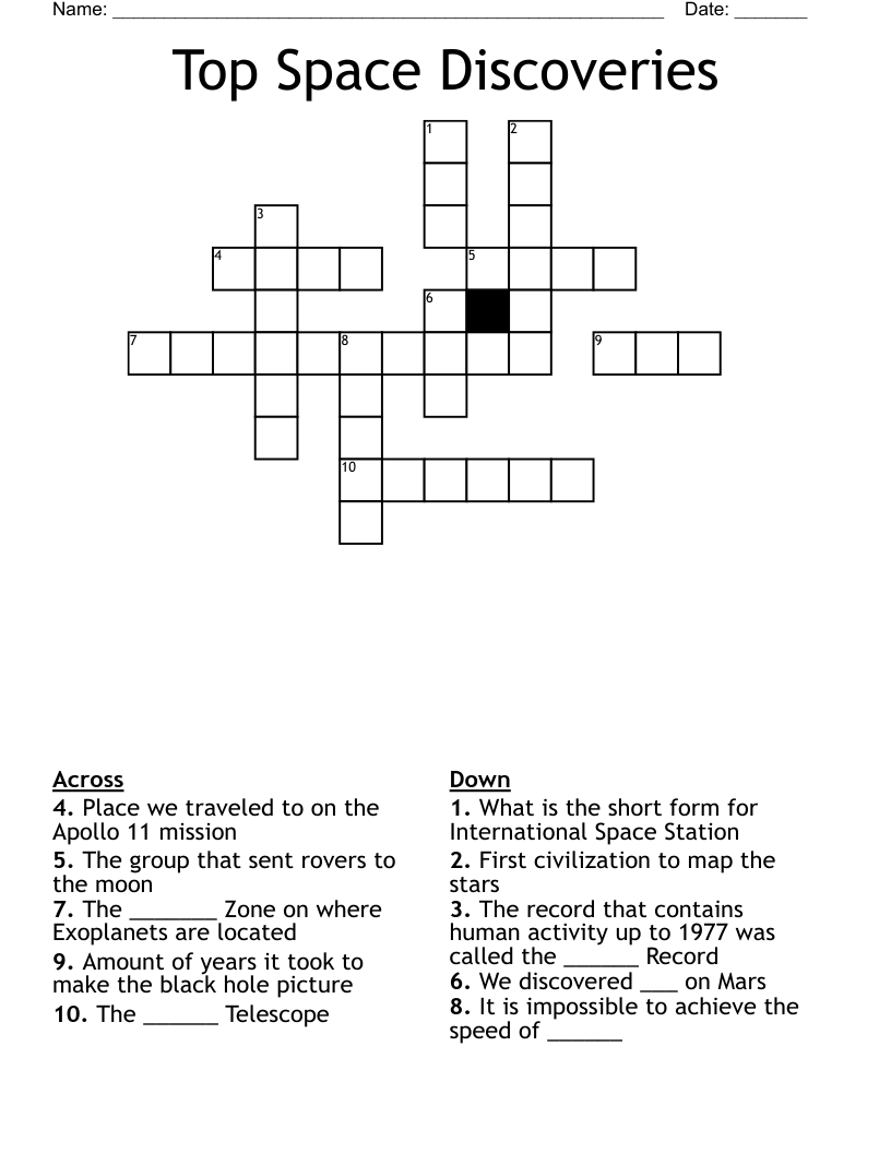 Top Space Discoveries Crossword