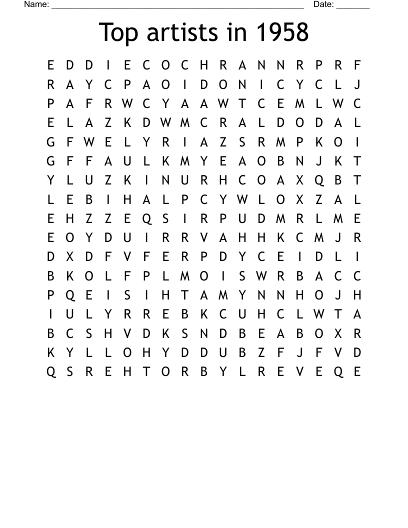 Top artists in 1958 Word Search