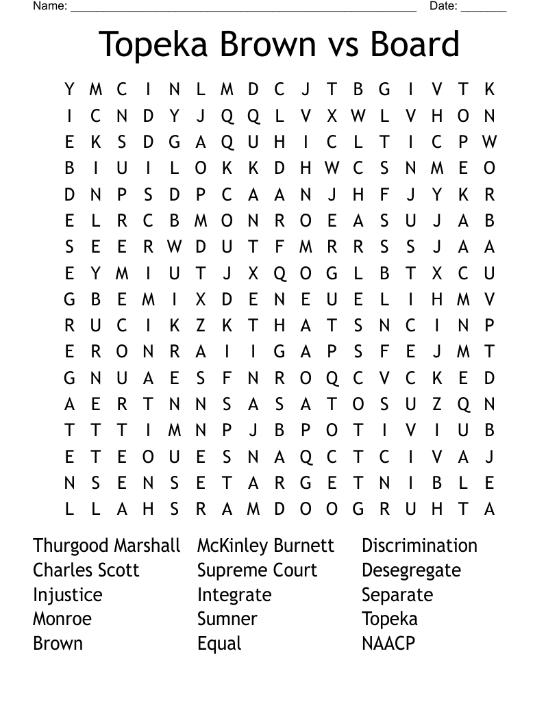Topeka Brown vs Board Word Search