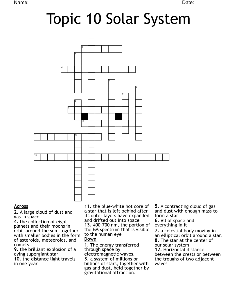 Topic 10 Solar System  Crossword