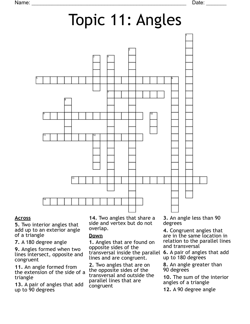 Topic 11: Angles Crossword