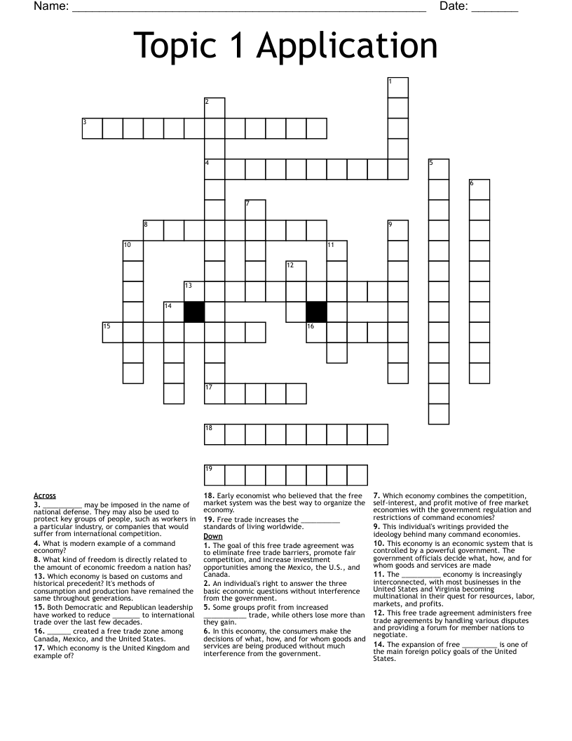 Topic 1 Application Crossword