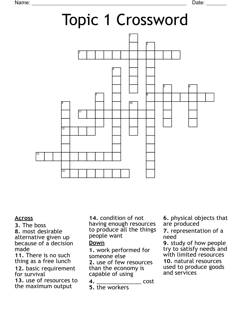 Topic 1 Crossword