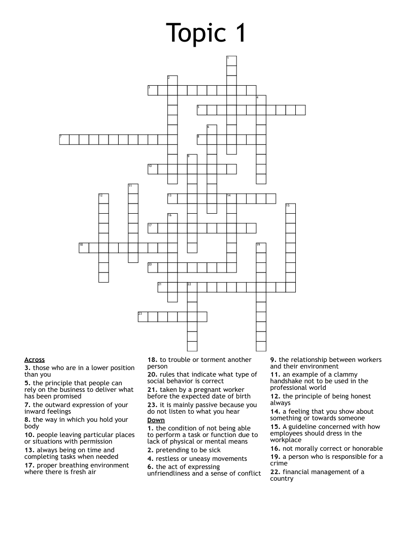 Topic 1  Crossword