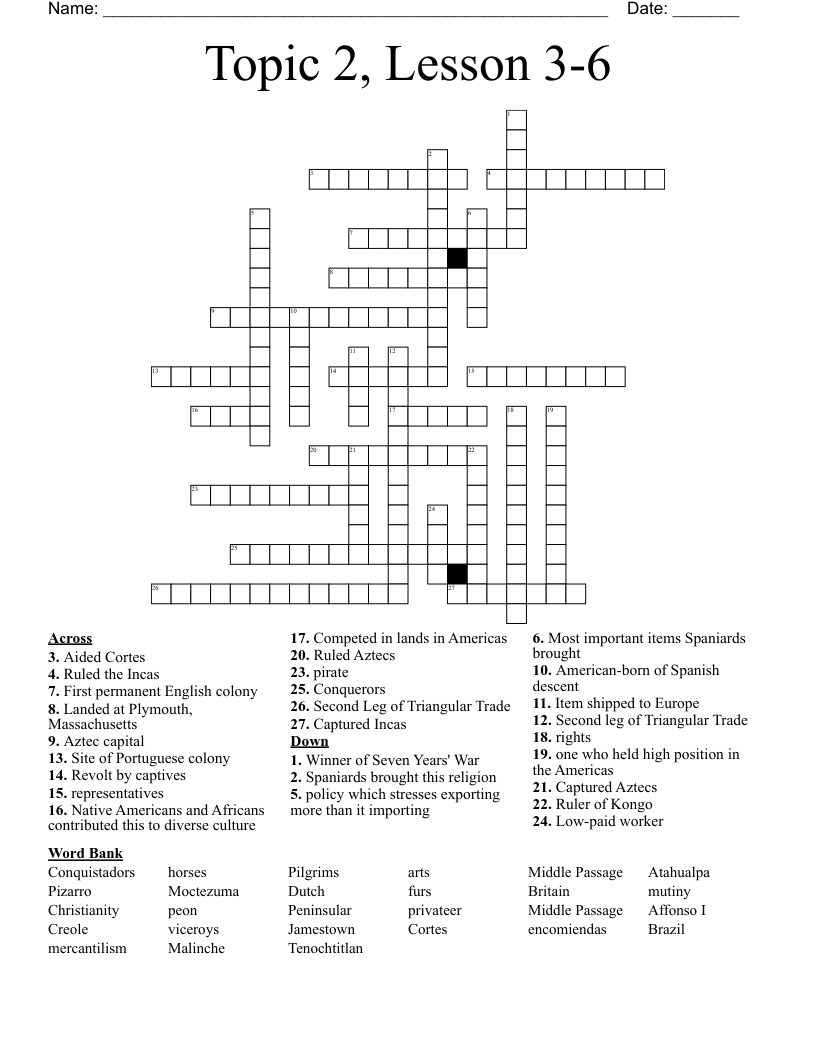 Topic 2, Lesson 3-6 Crossword