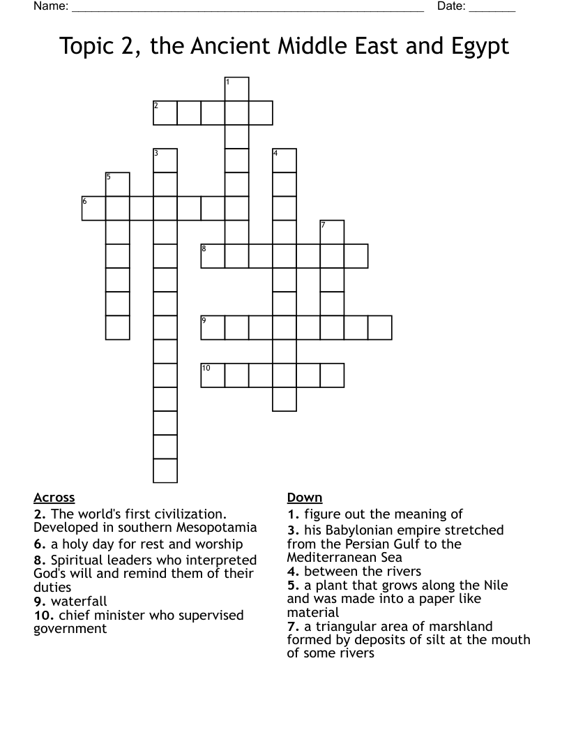 Topic 2, the Ancient Middle East and Egypt Crossword
