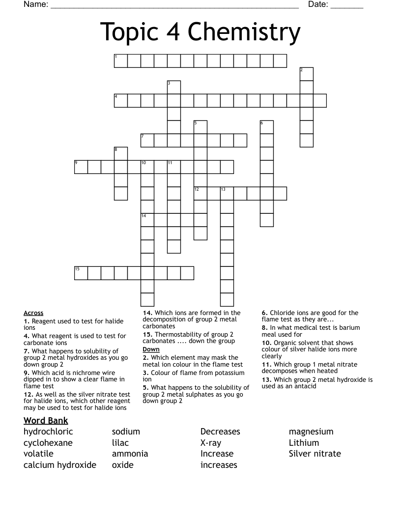 Topic 4 Chemistry Crossword