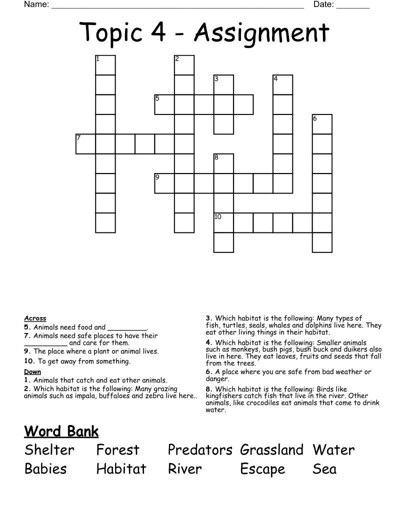 Topic 4 - Assignment Crossword