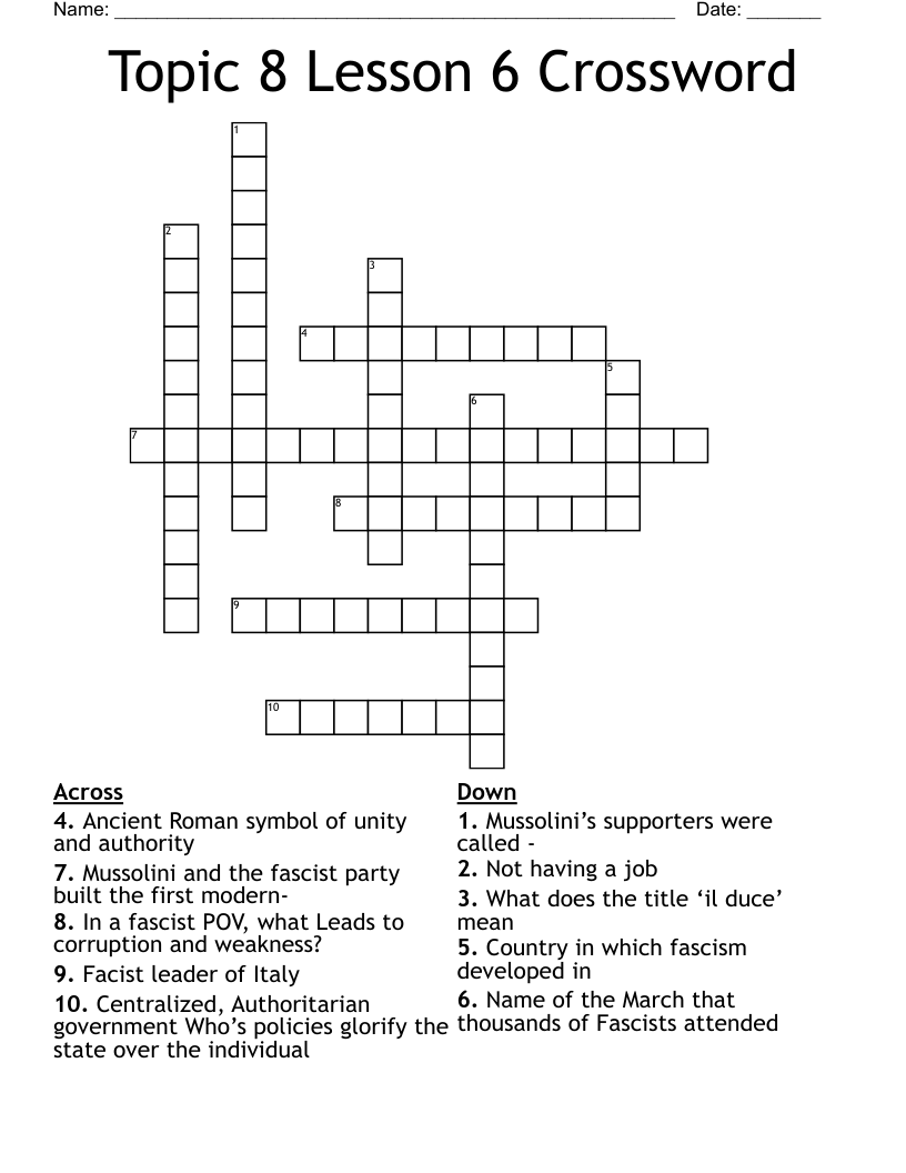 Topic 8 Lesson 6 Crossword