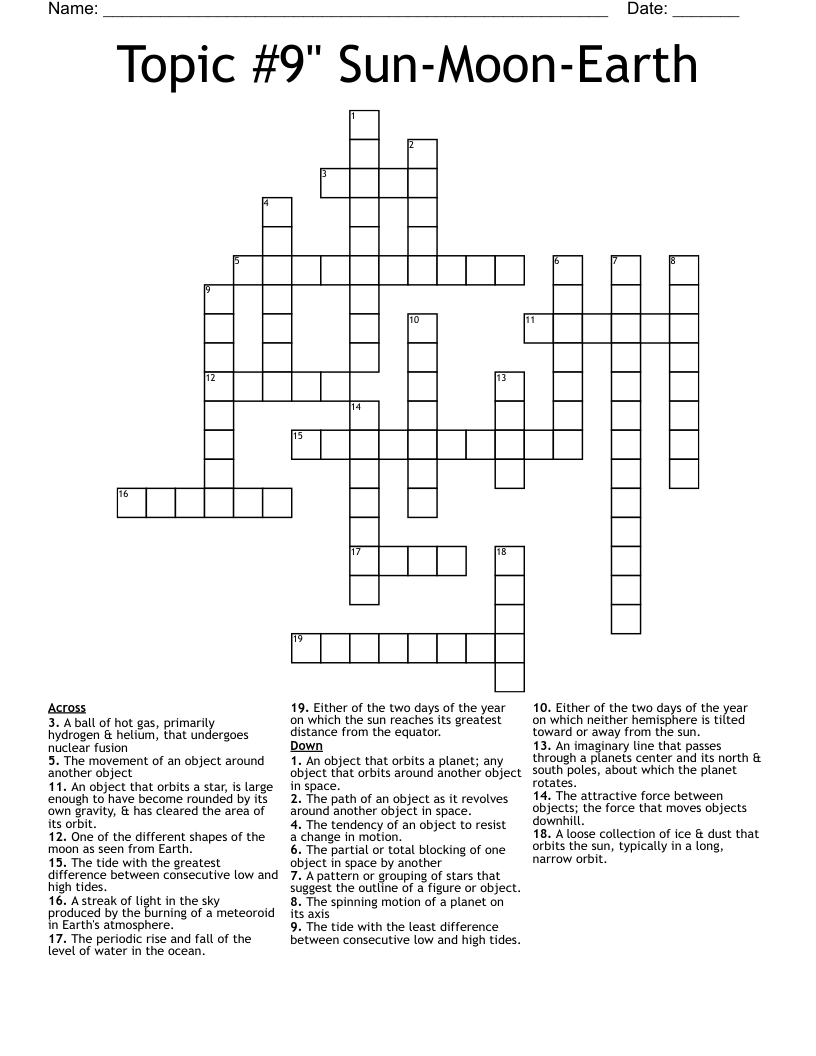 Topic #9"  Sun-Moon-Earth Crossword