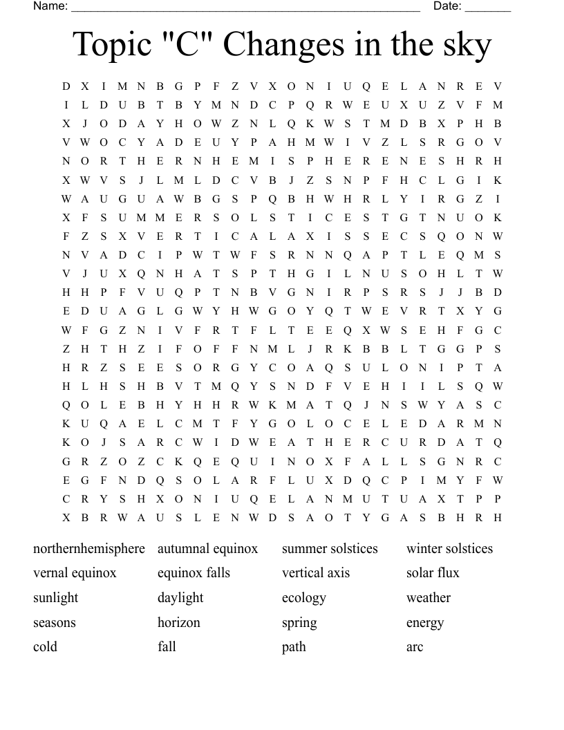 Topic "C" Changes in the sky Word Search