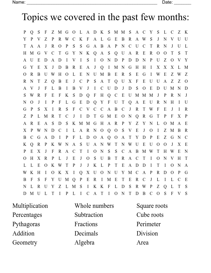 Topics we covered in the past few months: Word Search