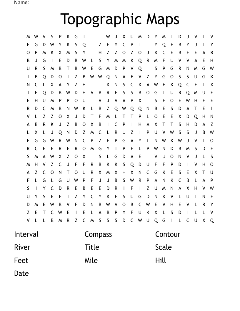 Topographic Maps Word Search