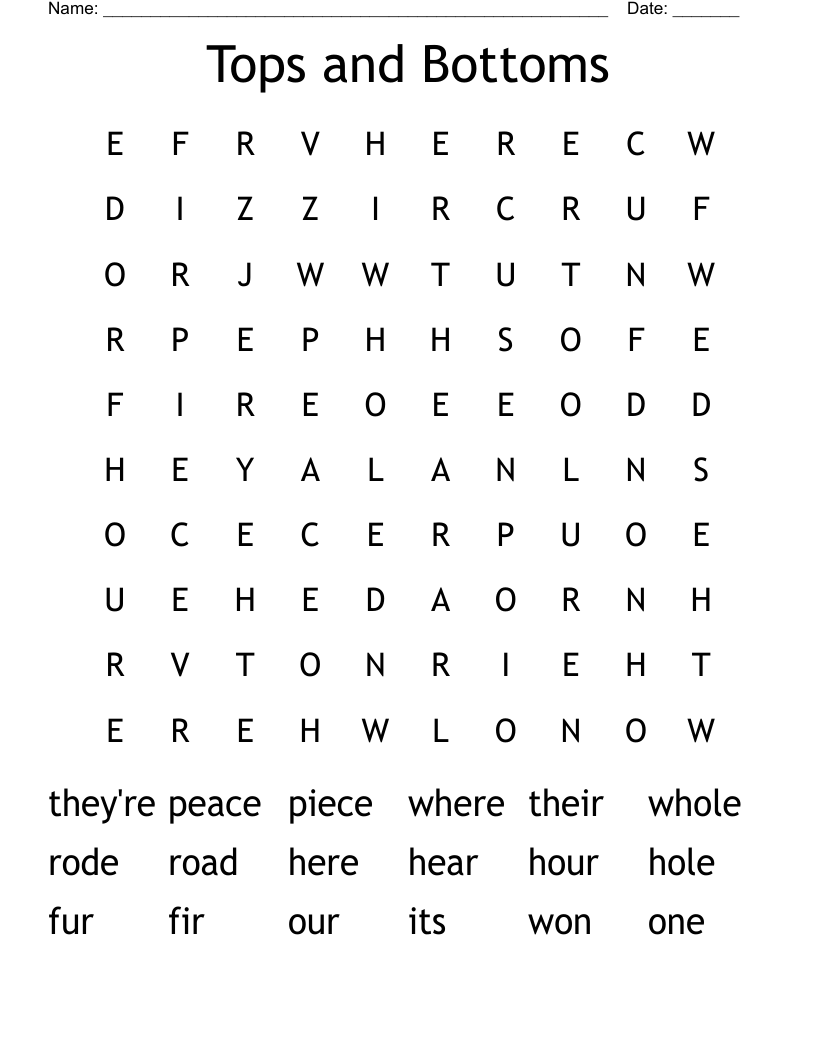 Tops and Bottoms Word Search