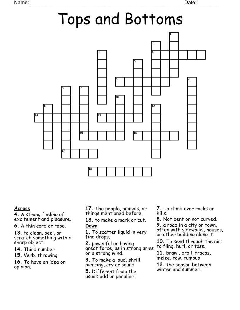 Tops and Bottoms Crossword
