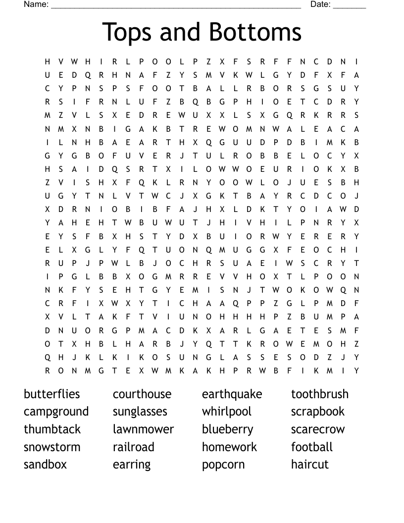 Tops and Bottoms Word Search