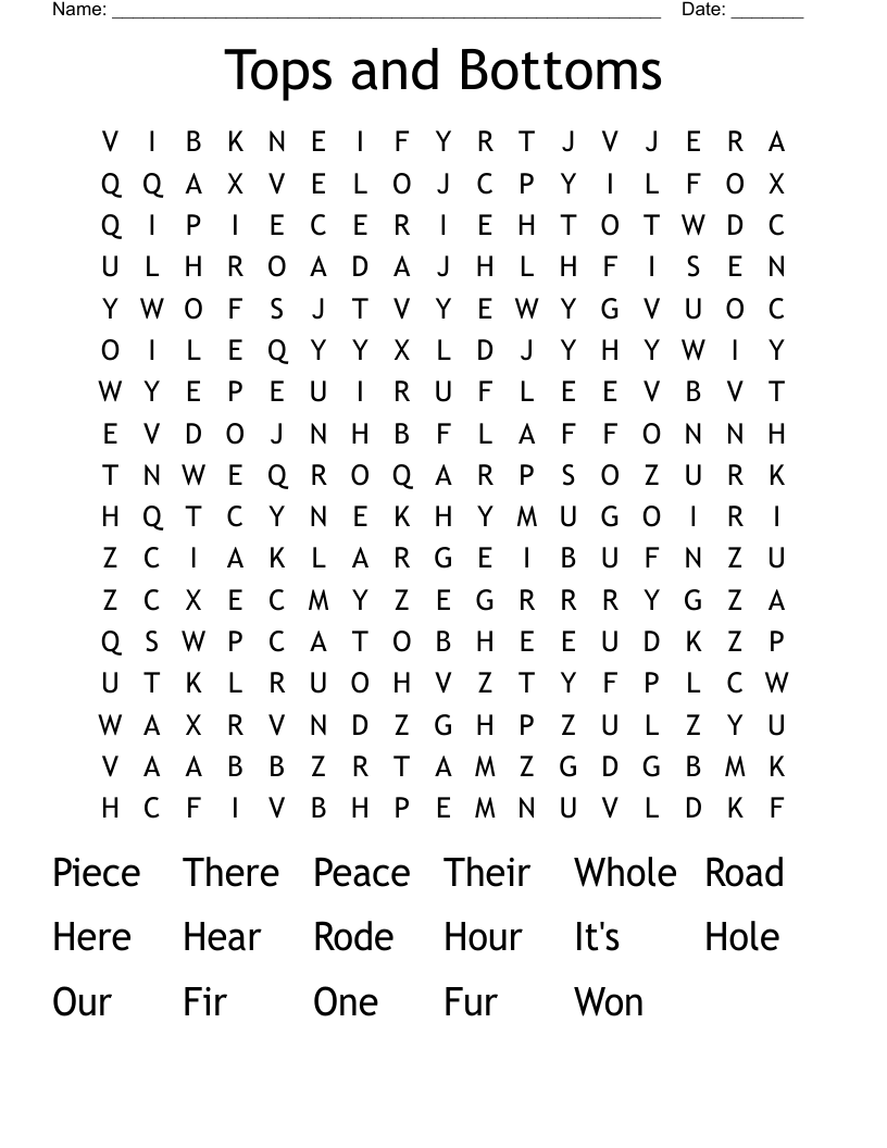 Tops and Bottoms Word Search
