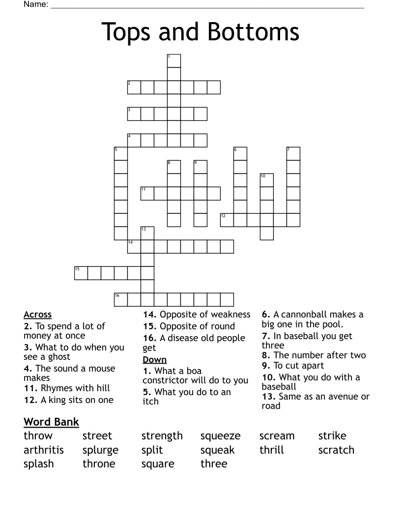 Tops and Bottoms Crossword