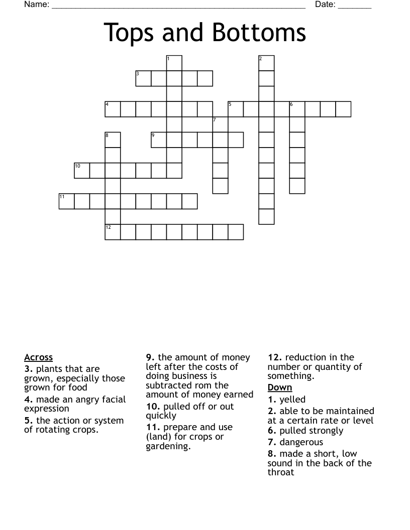 Tops and Bottoms Crossword