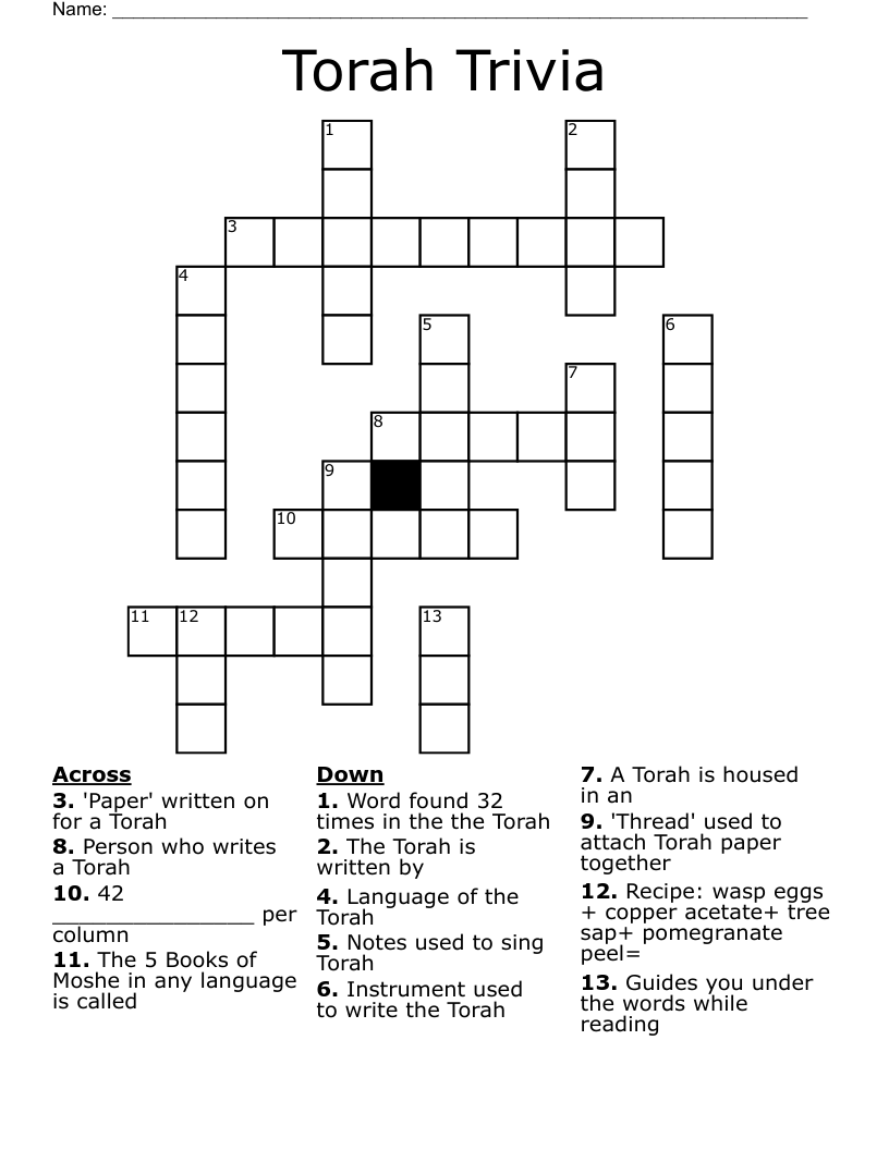 Torah Trivia Crossword