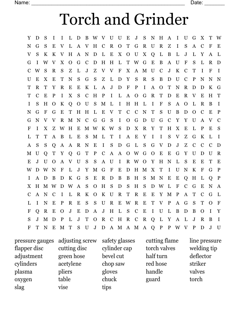 Torch and Grinder Word Search