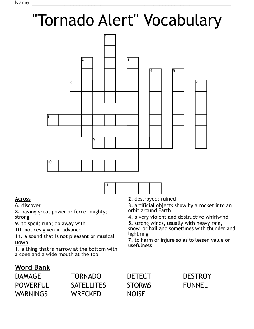 "Tornado Alert" Vocabulary Crossword