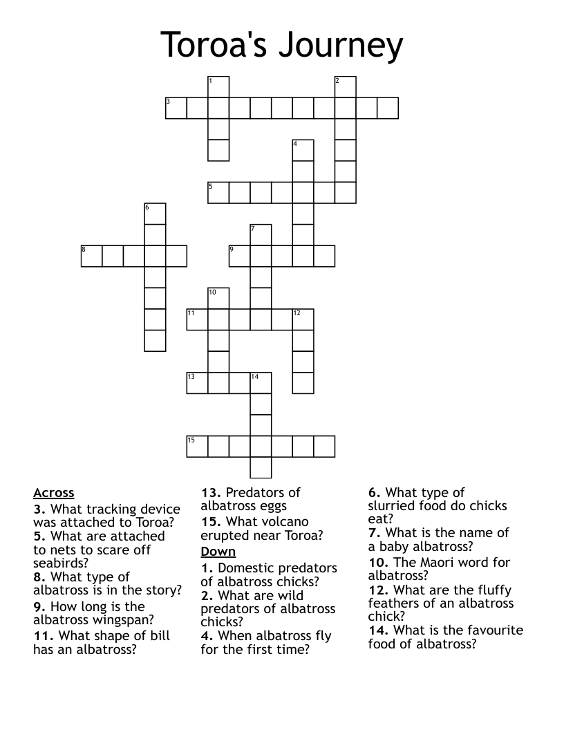 Toroa's Journey Crossword