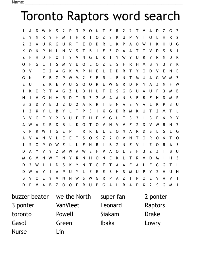 Toronto Raptors word search