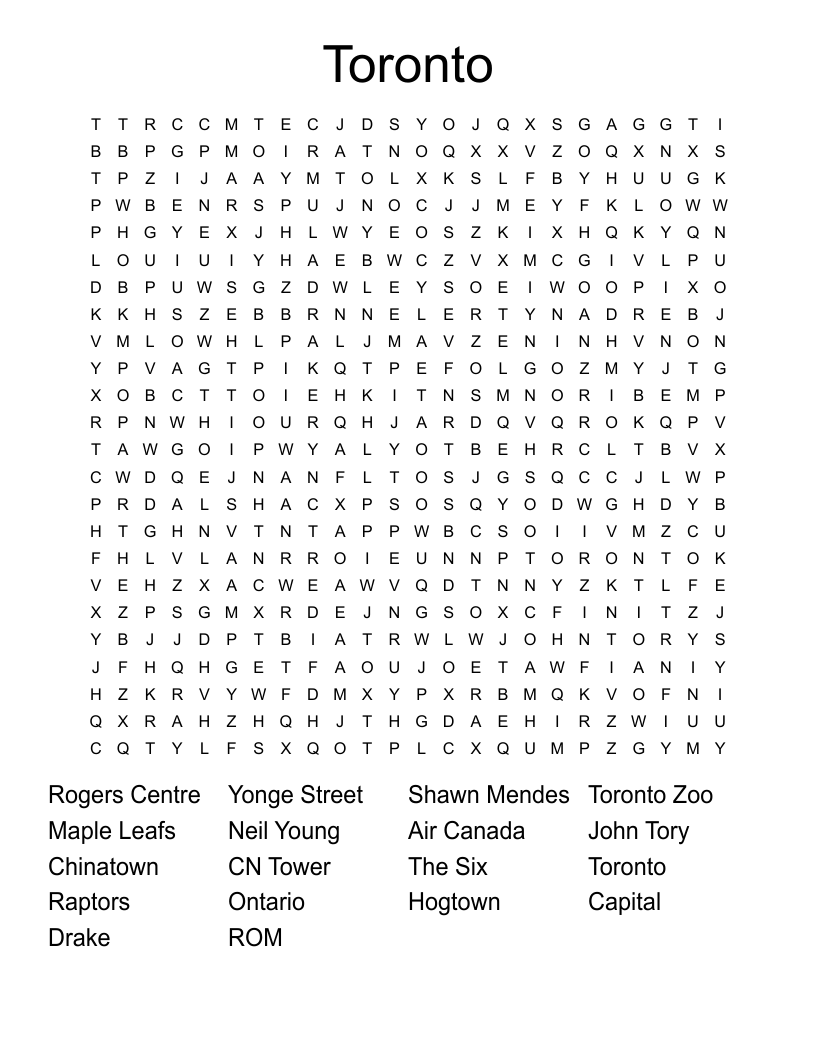 Toronto  Word Search