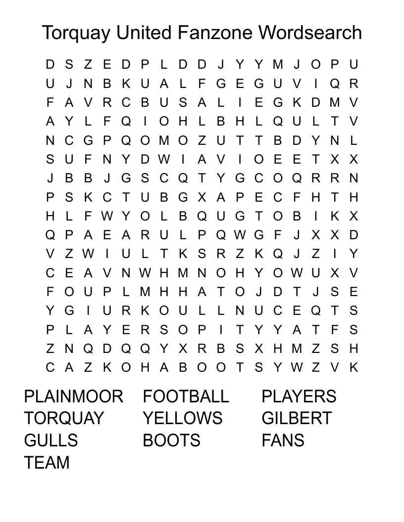 Torquay United Fanzone Wordsearch