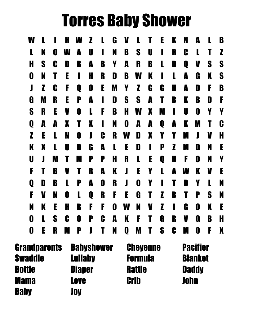 Torres Baby Shower Word Search