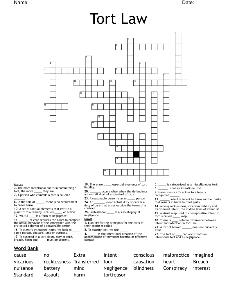 Tort Law Crossword