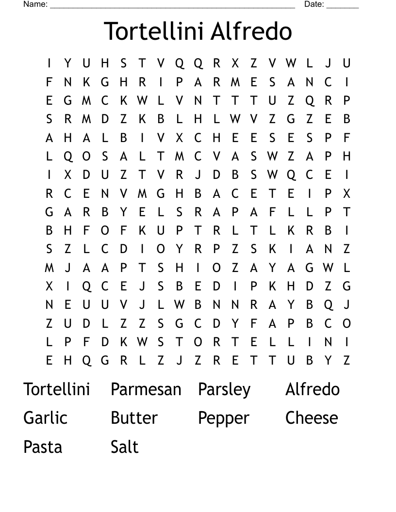 Tortellini Alfredo Word Search