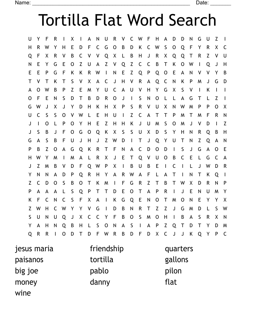Tortilla Flat Word Search