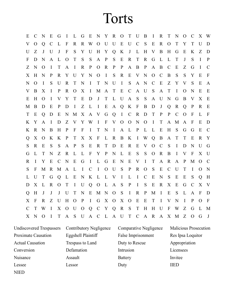 Torts Word Search