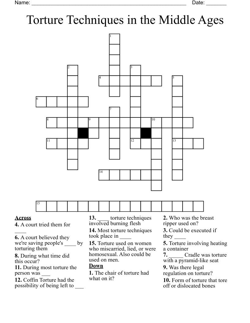Torture Techniques in the Middle Ages Crossword