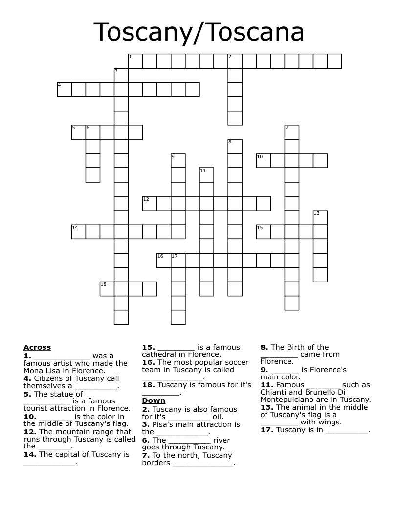 Toscany/Toscana Crossword
