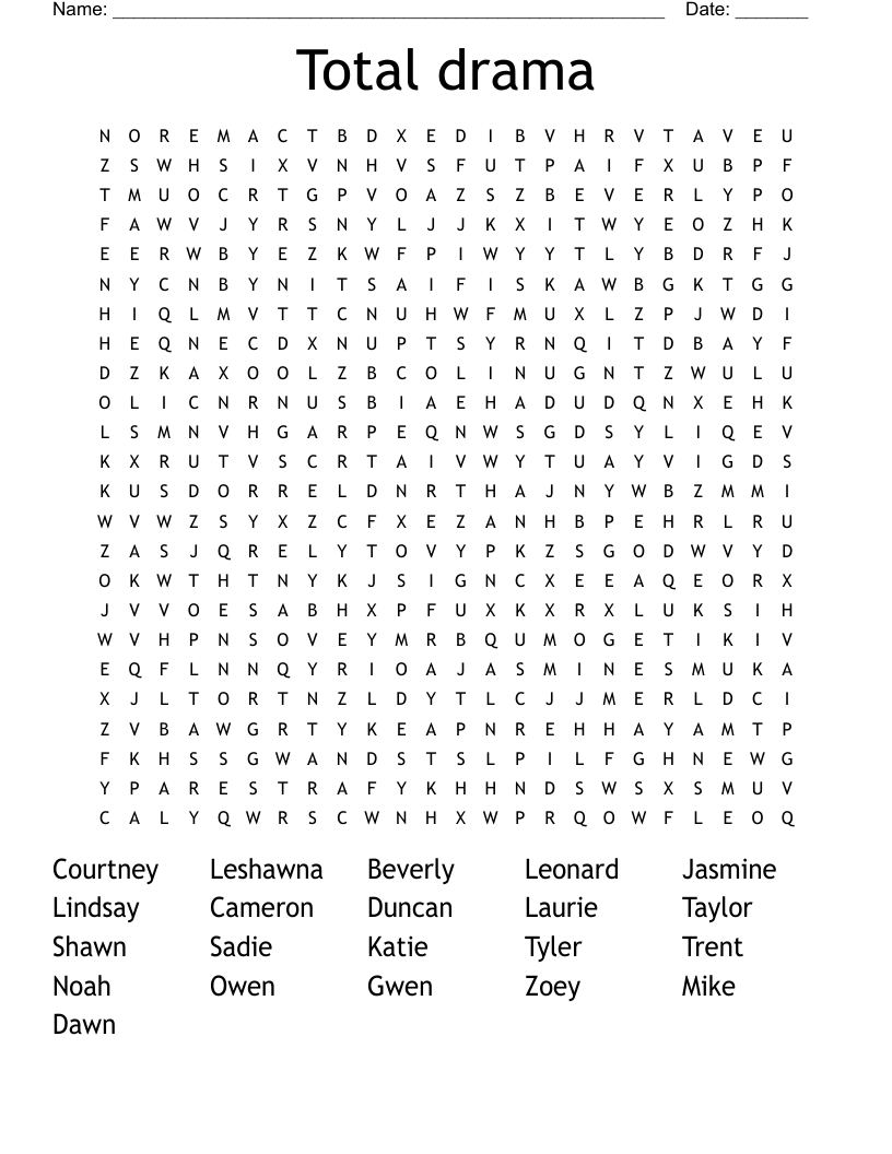 Total drama  Word Search