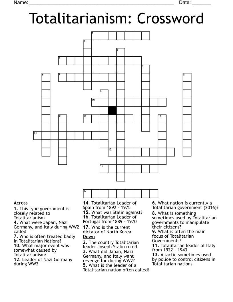Totalitarianism: Crossword