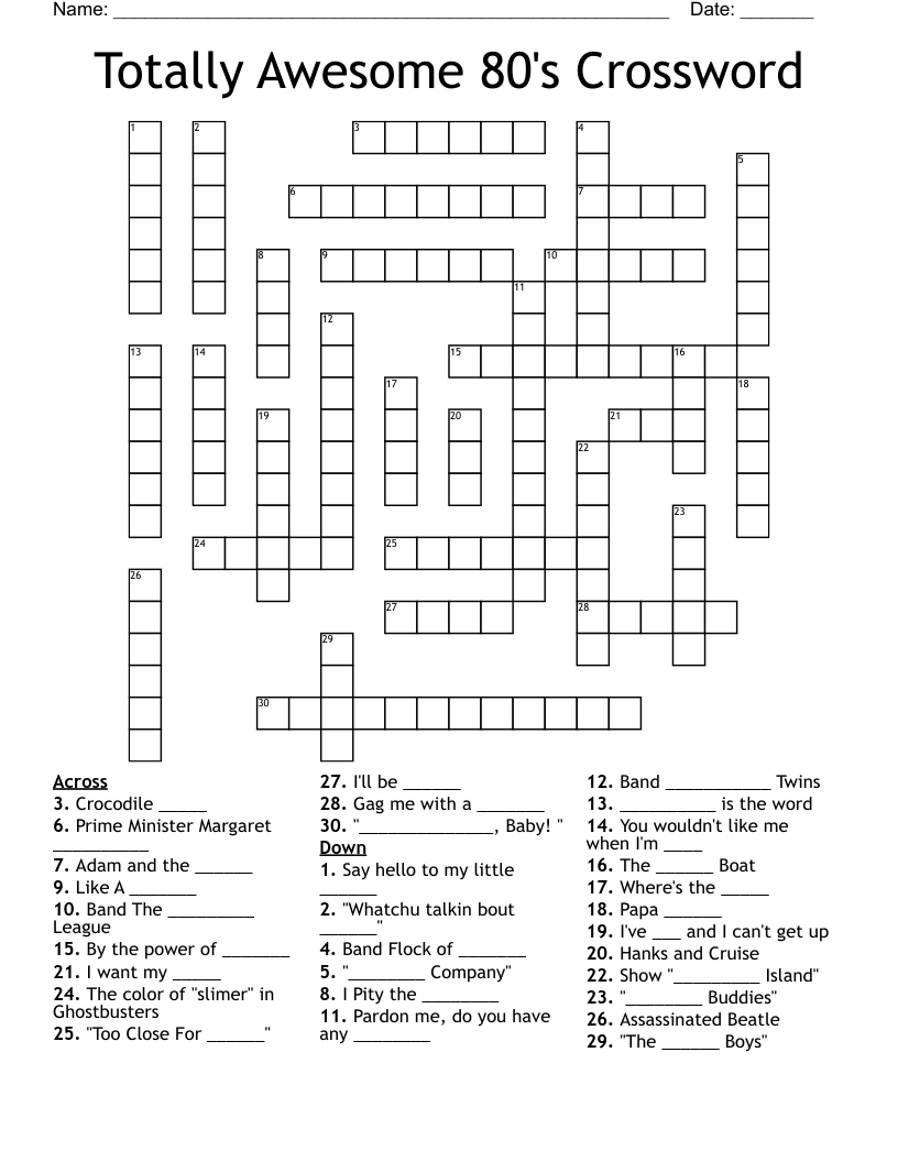 Totally Awesome 80's Crossword