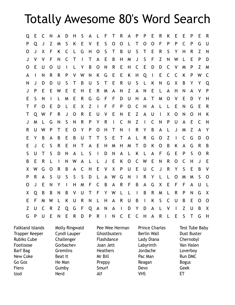 Totally Awesome 80's Word Search