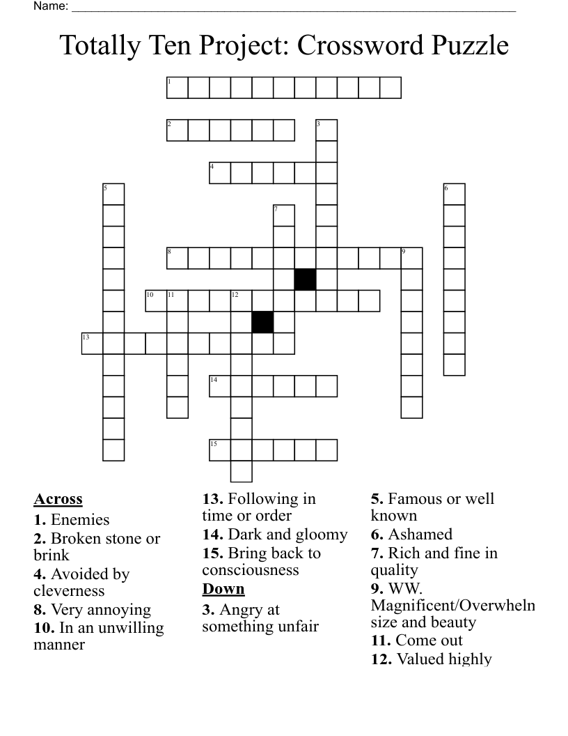 Totally Ten Project: Crossword Puzzle