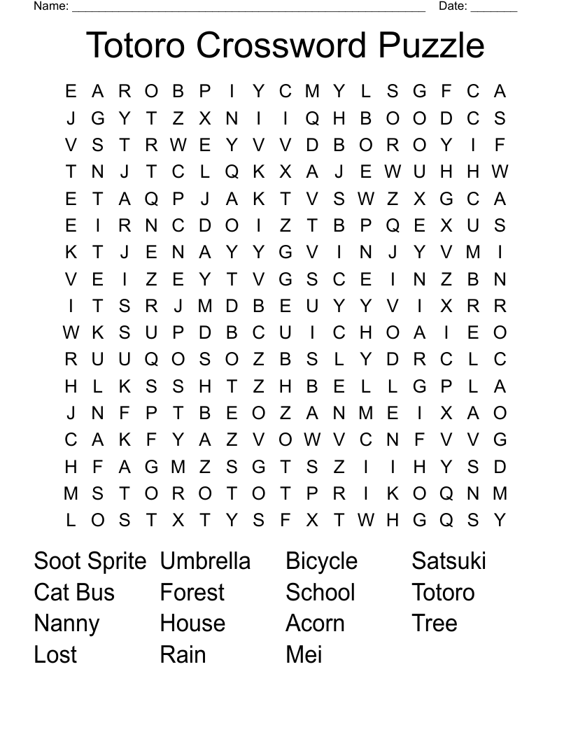 Totoro Crossword Puzzle Word Search