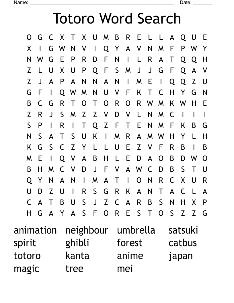 Totoro Word Search