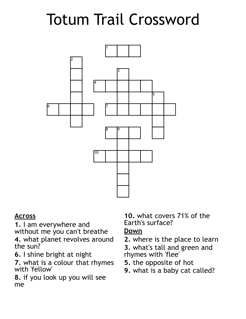Totum Trail Crossword  