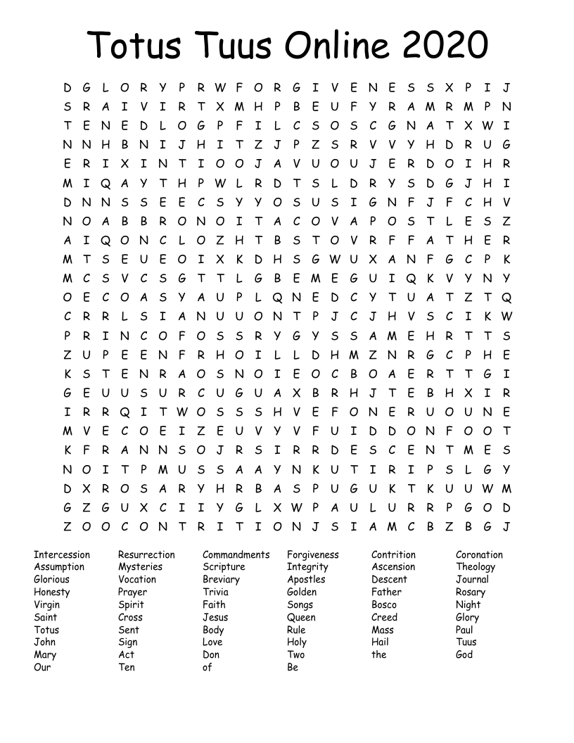 Totus Tuus Online 2020 Word Search