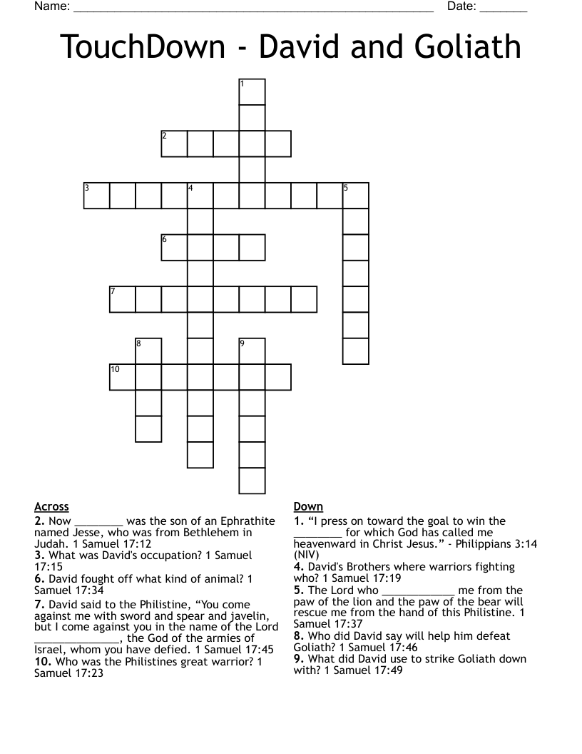 TouchDown - David and Goliath Crossword