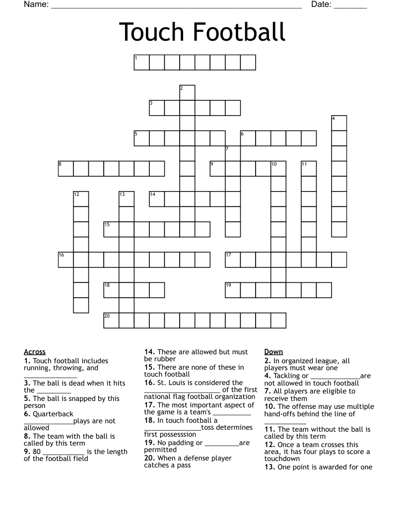 Touch Football Crossword