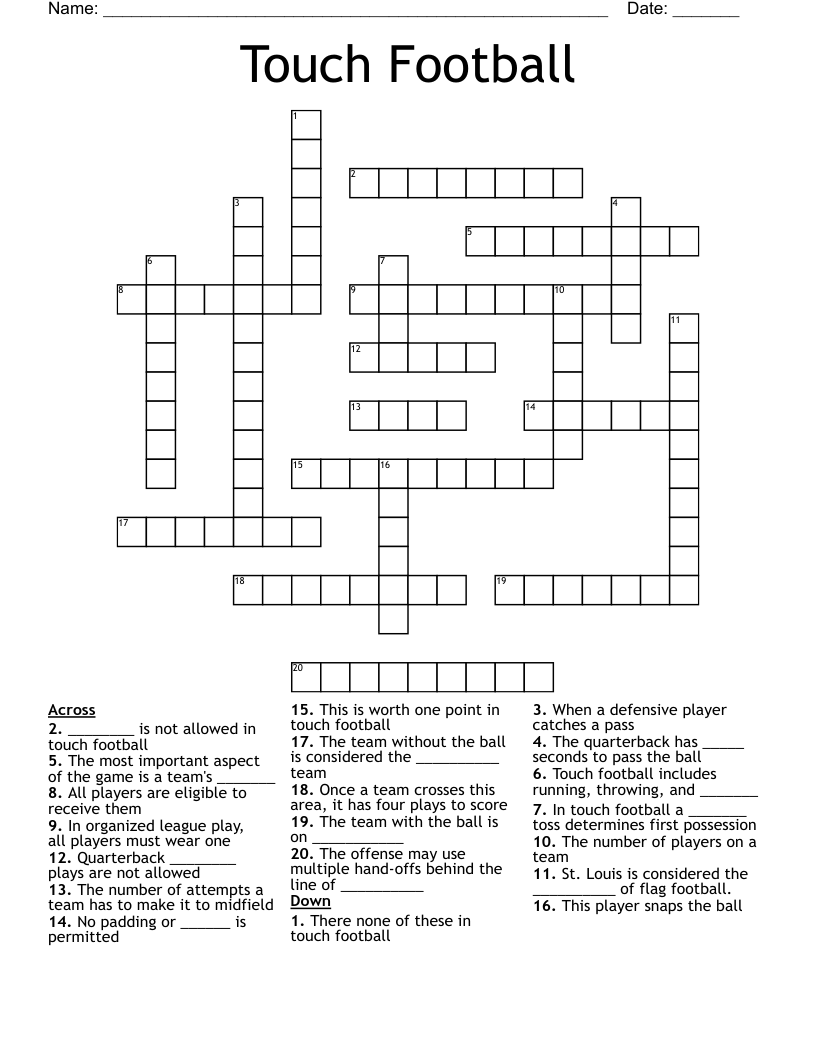 Touch Football Crossword